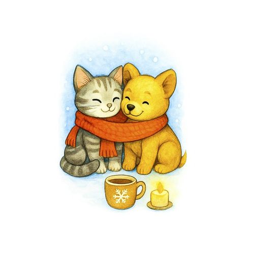 Кот И Котенок С Кружкой.jpg — Картинки для брелков / Разное, 2072×2072, обои скачать бесплатно