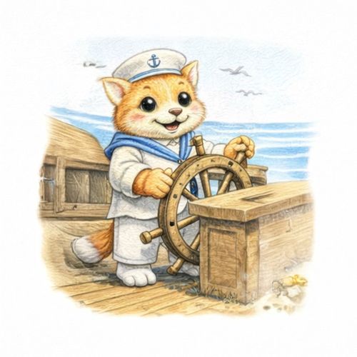 Кот На Корабле.jpg — Картинки для брелков / Разное, 2072×2072, обои скачать бесплатно